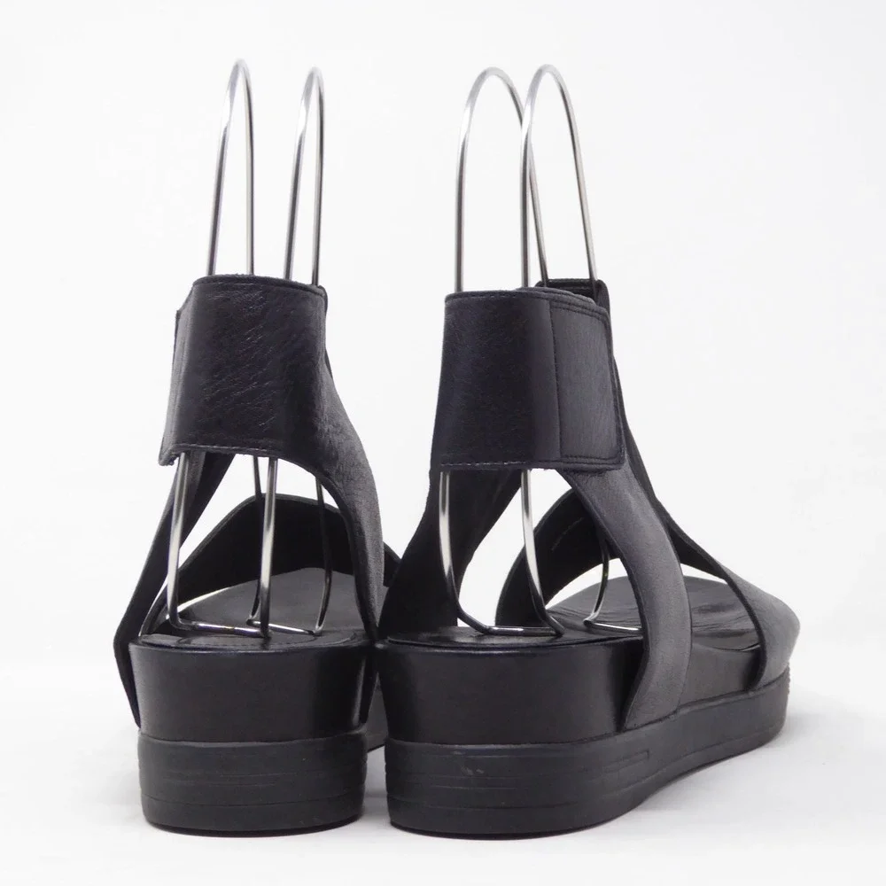 Eileen Fisher Womens Sandals Black Leather Platform Wedge 10